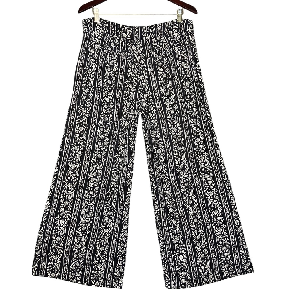 Abercrombie & Fitch Wide Leg Pants Womens 10 Black Floral Stripe Coastal Grandma